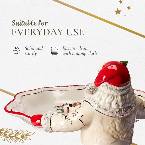 Spode Christmas Tree Gold Collection Figural Santa Dish, 12.25-Inch Holiday Décor Candy Bowl - Fine Earthenware with 22-Karat Gold Accents, Christmas Mantel Decoration & Holiday Tableware