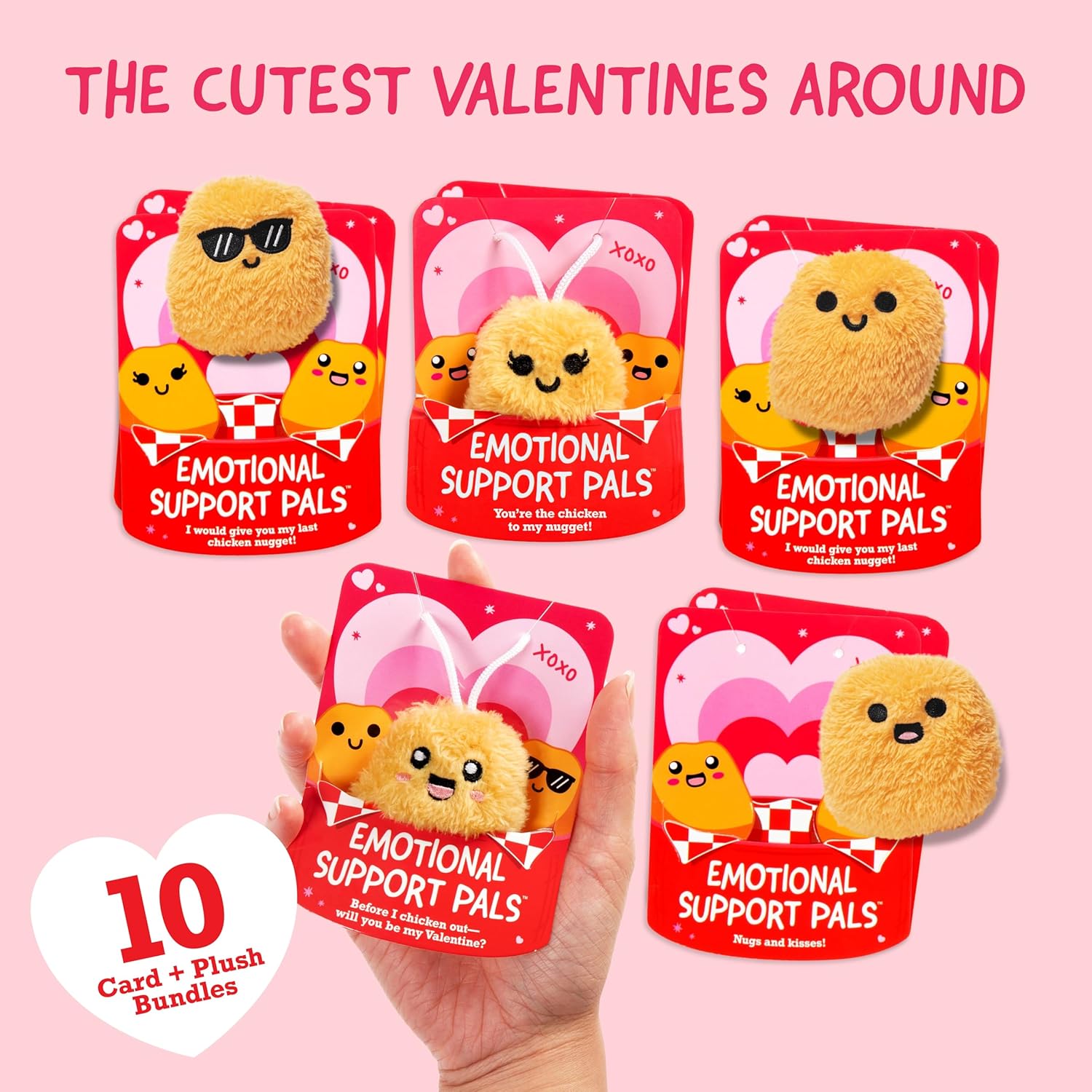 Relatable Emotional Support V-Day Nugget Cards - 10 Plushies & Cards with Carrying Case | Perfect Valentine's Gifts for Kids & Friends