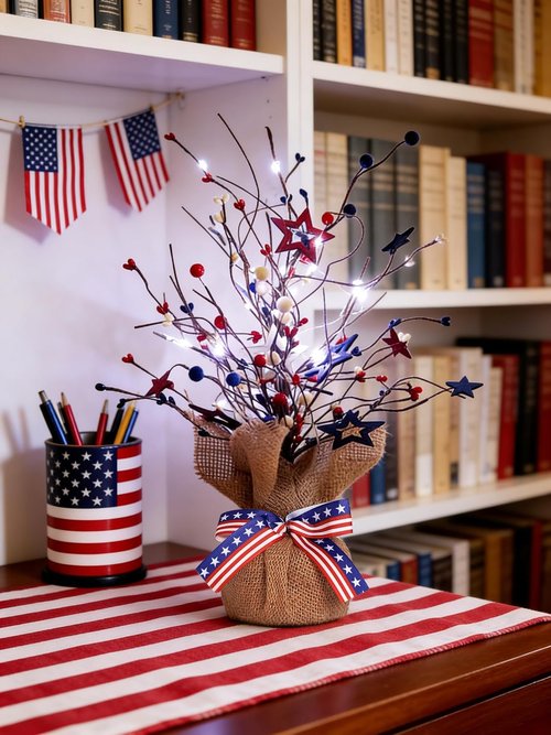 4th of July Decorations - Lighted Patriotic Tree | 17-Inch Red, White, and Blue Tabletop Decor