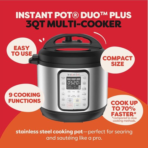 Instant Pot Duo Plus 9-in-1 Electric Pressure Cooker - Versatile Cooking & 800+ Recipes - Stainless Steel, 3 Quart