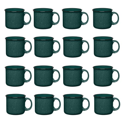 Gifts by Design Set of 16 Ceramic Campfire Mugs – 15 Oz, Green – Coffee & Tea Cups for Home, Work, Travel, Camping – Customizable, Great for DIY, Events, Companies