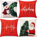 Hongsome Christmas Throw Pillow Covers - Set of 4 Decorative Snowman & Santa Cases | 18x18 Inches Red & White Holiday Decor
