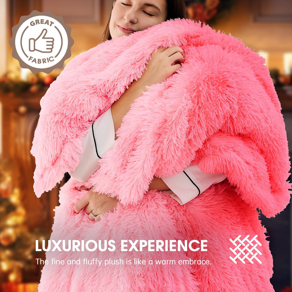 RUJIPO Heated Electric Blanket Heating Throw,Warm Winter Christmas Birthday Gifts for Her Women Grandma Seniors-Faux Fur Blanket with Soft Sherpa,10 Heat Settings,5 Time Settings,50x60, Baby Pink