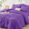 HYMOKEGE King Size Comforter Set - Bright Purple Seersucker 7-Piece Luxury Bedding Set