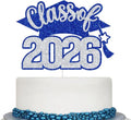 Class of 2026 Cake Topper - Graduation Party Decor | Blue & Silver Glitter High School/College