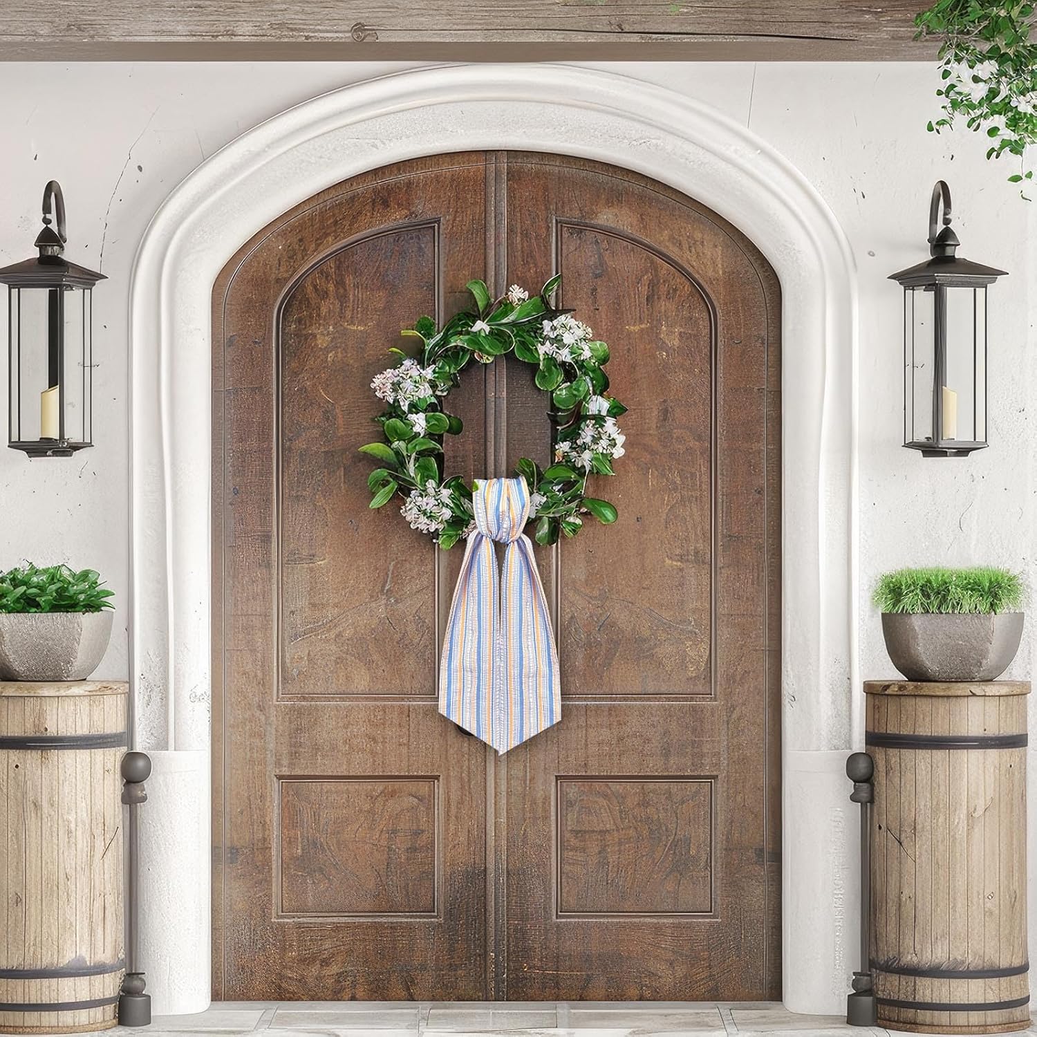 Wreath Sash for Front Door Colorful Seersucker Wreath Satin Sash Burlap Garland Ribbon Accessories for Wreath Yard Doorway Indoor Outdoor Bow Bridal Shower Home Decor,5.1 x 54.3