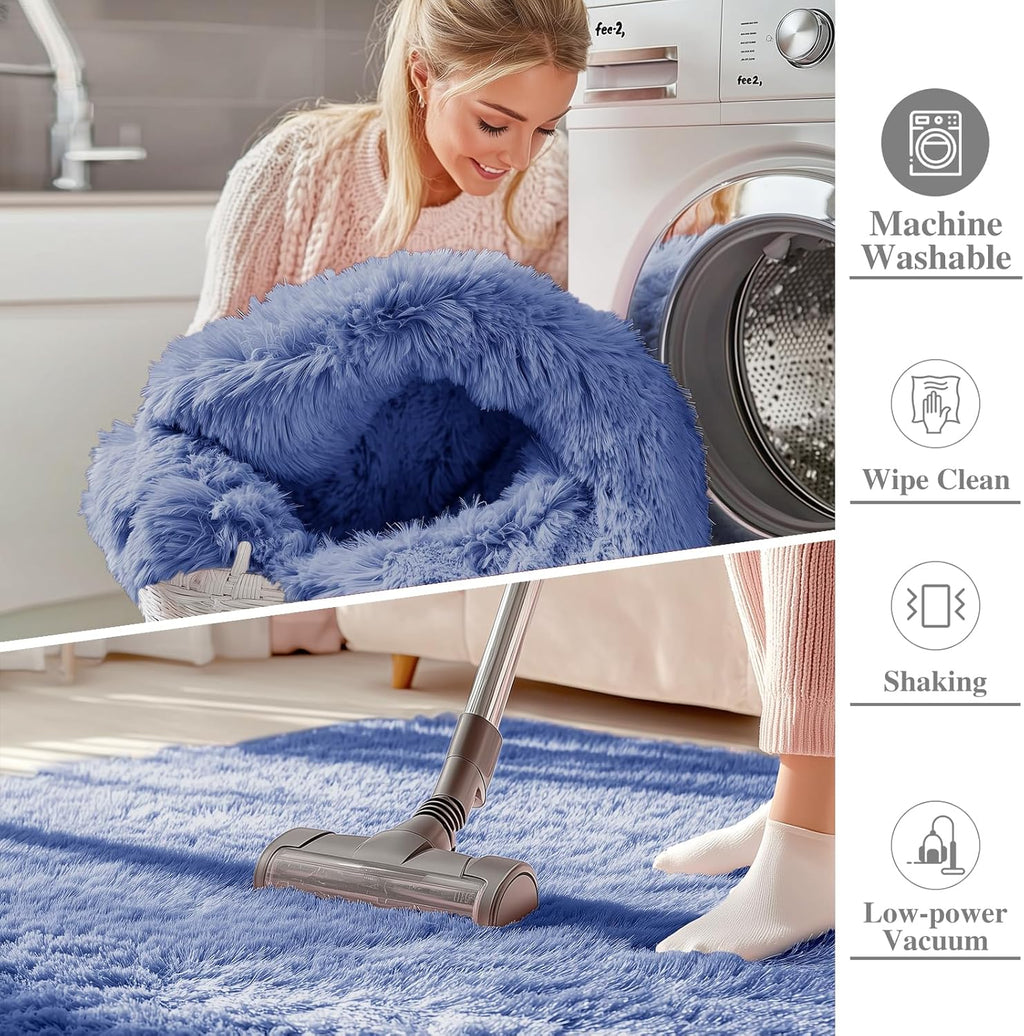 OLANLY Soft Fluffy Shaggy Bedside Rug - Machine Washable Indoor Carpet for Kids | Denim Blue, 2x3 ft
