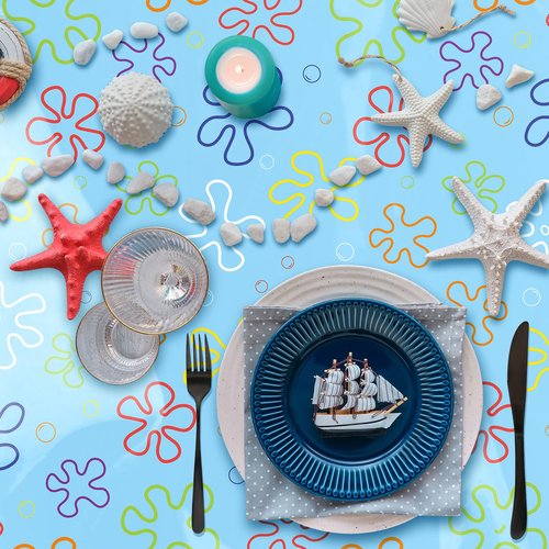 Joottuan 3 Pcs Sponge Birthday Party Decorations Blue Ocean Flower Tablecloth 54 x 108 Inch Disposable Happy Birthday Table Cover for Rectangle Table Baby Shower Party Supplies