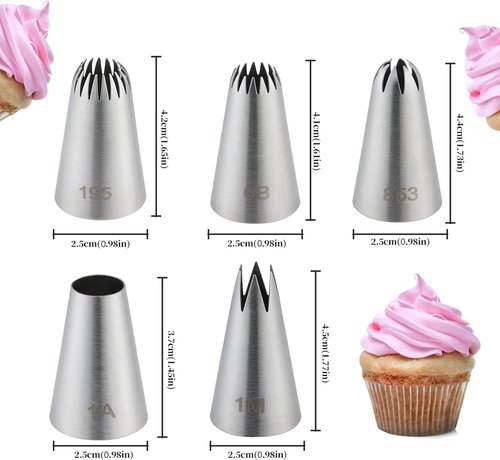 COKUMA Stainless Steel Piping Tips Set - 5PCS Cake Decorating Tools for Frosting & Icing | Dishwasher Safe