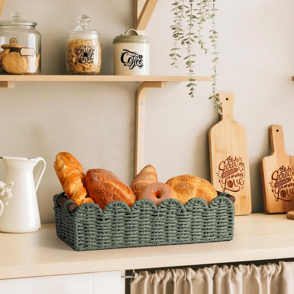 Skiennix Toilet Paper Storage Basket - Stylish Wicker Organizer for Bathroom & Kitchen - Green
