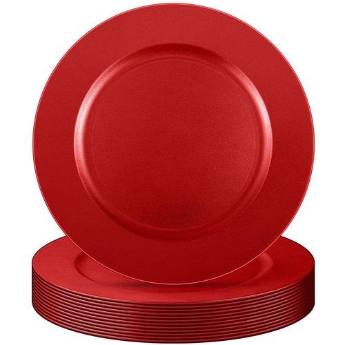Tanlade 12 Pcs 13 Inch Charger Plates Bulk Round Wedding Chargers Plastic Dinner Plates for Table Setting Wedding Party Decoration (Red)