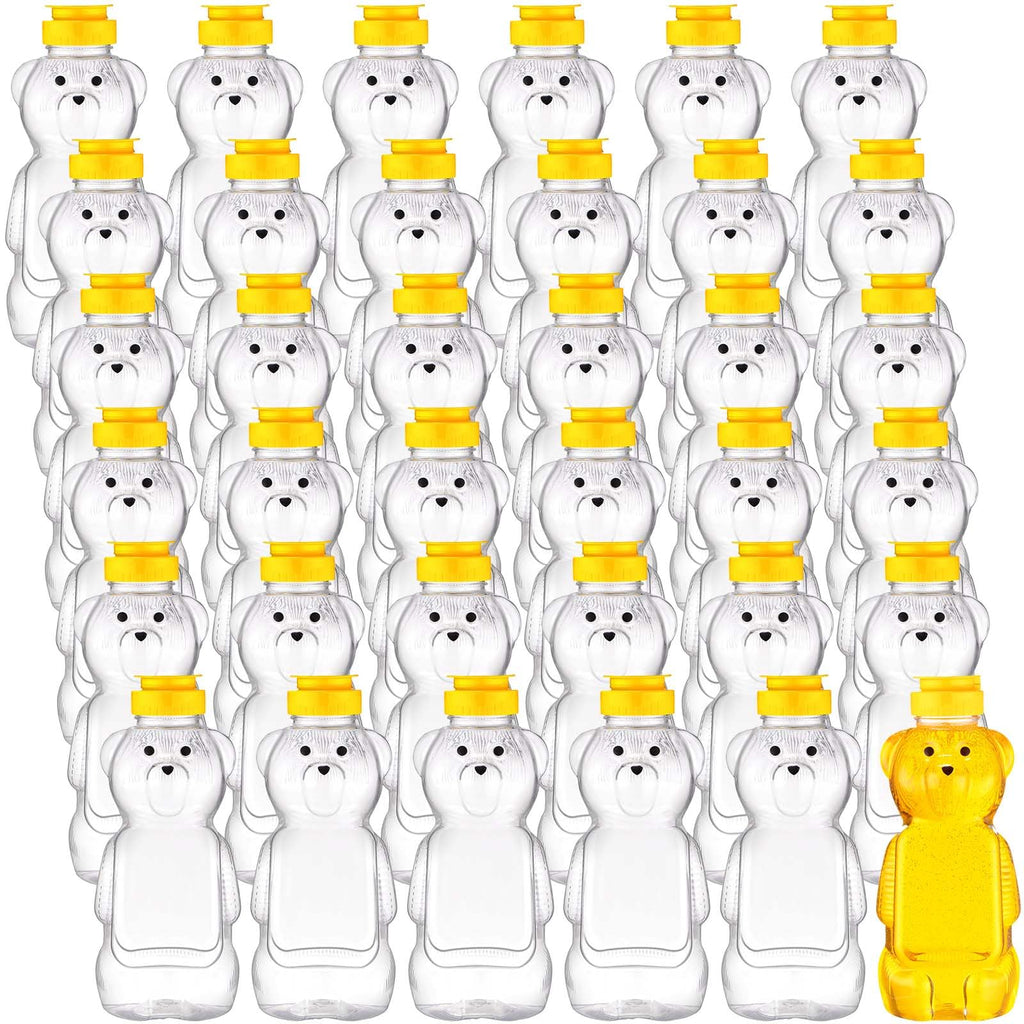 Thenshop 36 Pcs Honey Bear Bottle,Plastic Honey Squeeze Bottle,Honeybear Squeeze Jars,Cute Empty Container with Yellow Flip Lid for Syrup Sauce,Juice Storing and Dispensing, Transparent(500 Ml/ 17 oz)