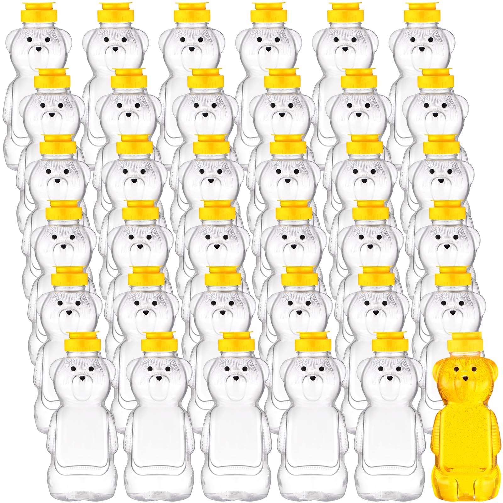 Thenshop 36 Pcs Honey Bear Bottle,Plastic Honey Squeeze Bottle,Honeybear Squeeze Jars,Cute Empty Container with Yellow Flip Lid for Syrup Sauce,Juice Storing and Dispensing, Transparent(500 Ml/ 17 oz)