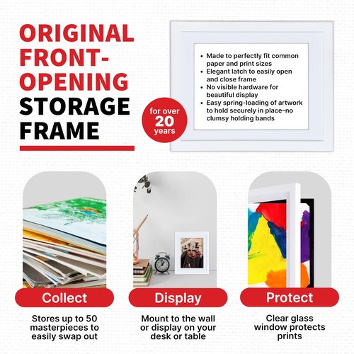 Dynamic Frames Li’l Davinci Front-Open 2-Pack Kids Art Frames, Wooden Frames for 8.5x11 Artwork, Prints & Certificates, Store up to 50 per Frame, 11.75 x 14.75 Outer Dimensions, White