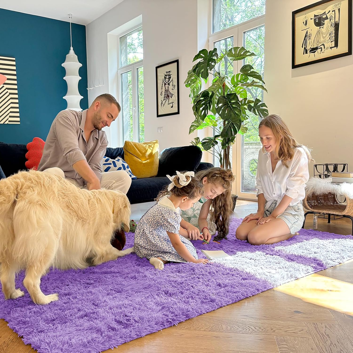 OLANLY Large Area Rug - Soft Fluffy Shaggy Carpet for Living Room & Bedroom | Machine Washable, Purple