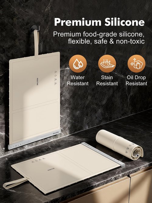 Food Warming Mat, Electric Food Warming Tray with 4 Adjustable Temperature, 3 Timer, Full Surface Heating Child Lock, Food Grade Silicone Food Warmer for Parties Buffet Countertop Home Travel (Beige)