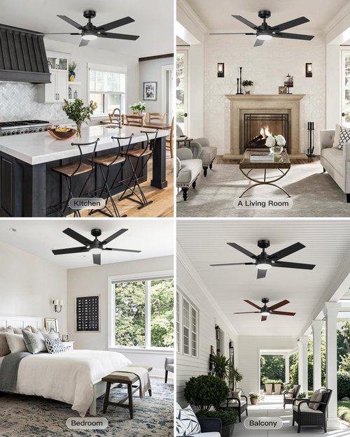 Geinself Ceiling Fans with Lights 52 Inch, Black Smart Ceiling Fan Compatible with Alexa/App/Remote Control, 5 Two-Sided Blades, Ultra Silent Reversible DC Motor LED fan for Bedroom, Living Room