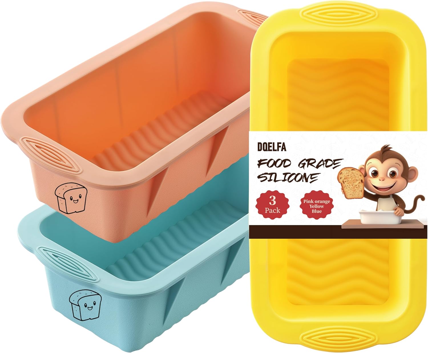 Skiennix Silicone Bread Loaf Pan Set - Non-Stick Baking Pans for Homemade Bread & Cakes | 3 Colors, Dishwasher Safe