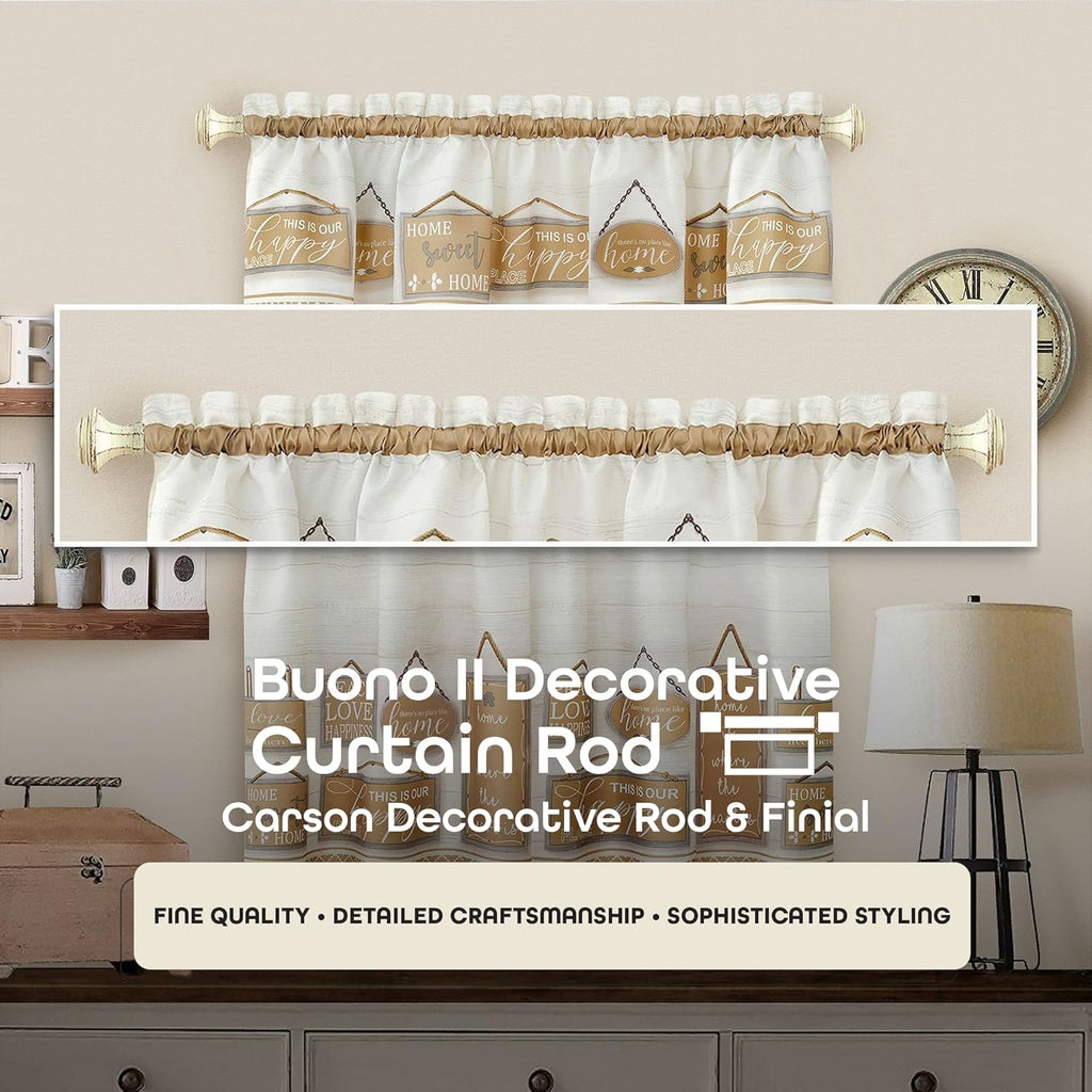 Achim Home Decor Buono II Carson Series Decorative Curtain Rods - Adjustable 48-86 Inches, Lightweight & Easy to Install