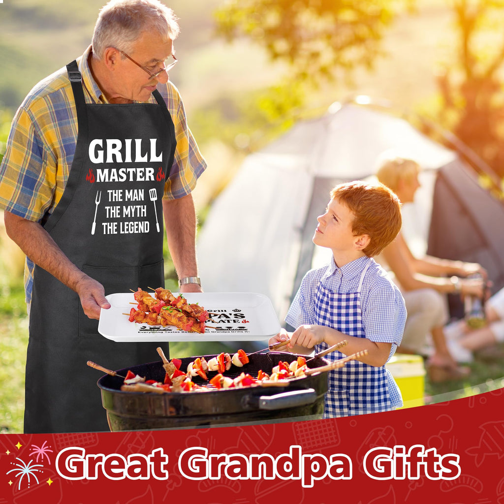 Grandpa Birthday Gifts,Best Grandpa Gifts from Grandkids,Great Papa Grandfather Grandparents Christmas Presents from Granddaughter Grandson,Funny BBQ Grilling Platter with Apron Sets for Fathers Day