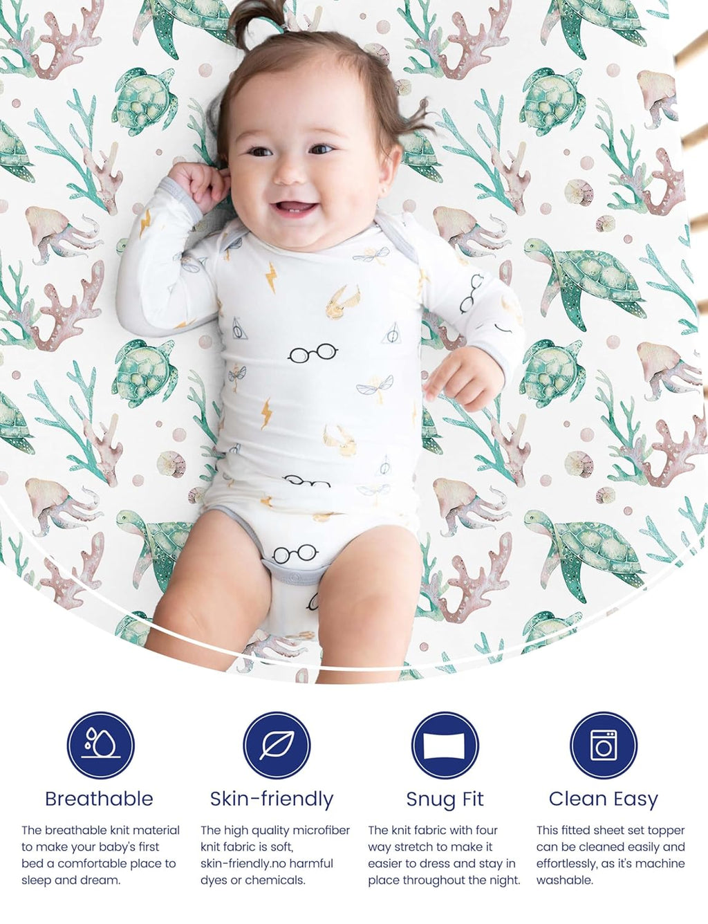 TotAha Crib Sheets - Premium Soft Jersey Knit Baby Sheets | Extra Deep Pocket 28x52x9, 2 Pack (Sea Animal)