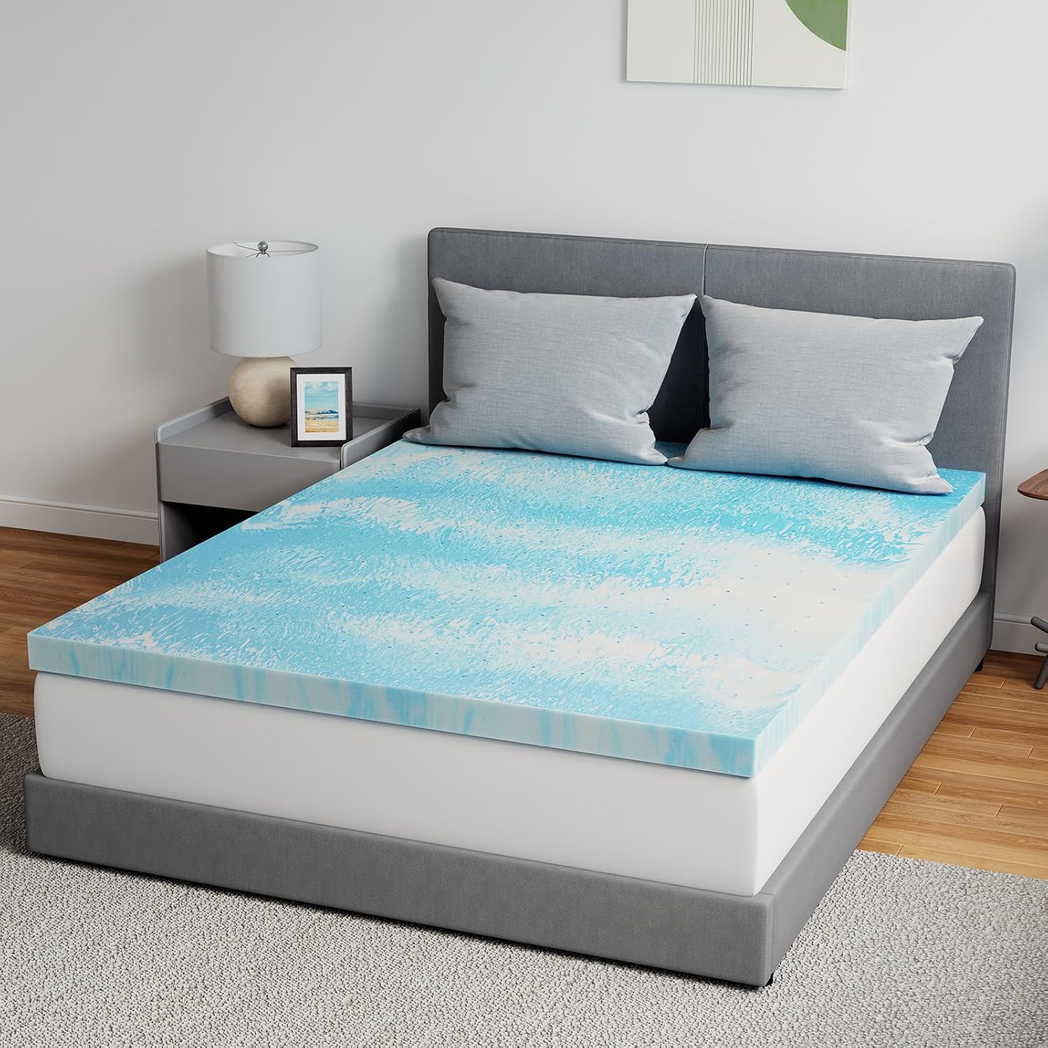Novilla Memory Foam Mattress Topper - 2 Inch Cooling Gel Infused | CertiPUR Certified Comfort for Queen Sleeper Sofa, RV, Dorm Room
