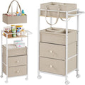 Modanais Baby Diaper Caddy Organizer Cart with Drawers - 3In1 Rolling Storage Cart with Wheels, Removable Diaper Caddy, Detachable Dividers - for Crib, Bedroom, Art & Craft Organizer (Off White)