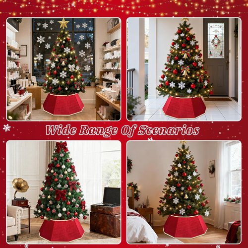 DeckTheHalls Christmas Tree Skirt, Velvet Foldable Christmas Tree Collar, Xmas Tree Skirt for Artificial Christmas Trees Decoration, Festive Holiday Decor for Home, Party, Store (Red)