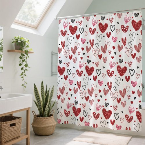 BLOCE Valentines Shower Curtain Set for Bathroom, 72"X72" Shower Curtain for Chic Elegant Bathroom Decor, Valentines Day Shower Curtain Waterproof Durable (Lover Red, 72" L x 72" W)