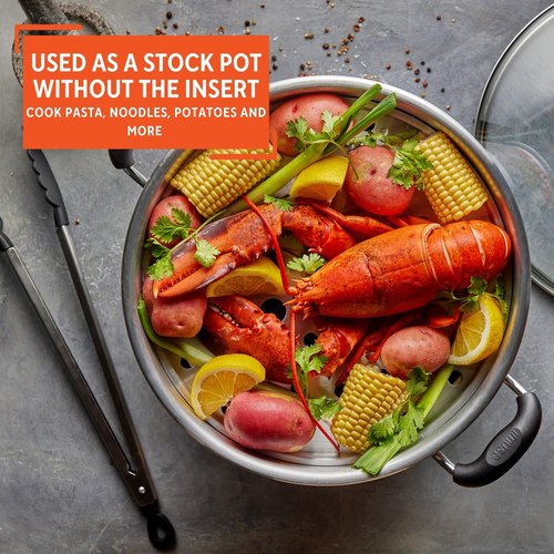 IMUSA USA Aluminum Steamer with Glass Lid 24-Quart, Silver