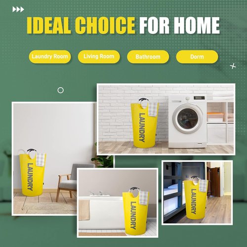 Caroeas 95L Pro Large Laundry Basket - Waterproof Hamper with Padded Handles | Collapsible & Stands Up Well (Yellow)