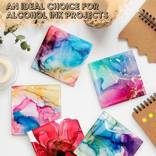 24 Pieces Sublimation Coasters, GOH DODD Glossy Ceramic Tiles Glazed Blanks with Cork for DIY Alcohol Ink Heat Transfer Painting Housewarming Gifts Wedding Arts Crafts School Education, Square, 4 Inch