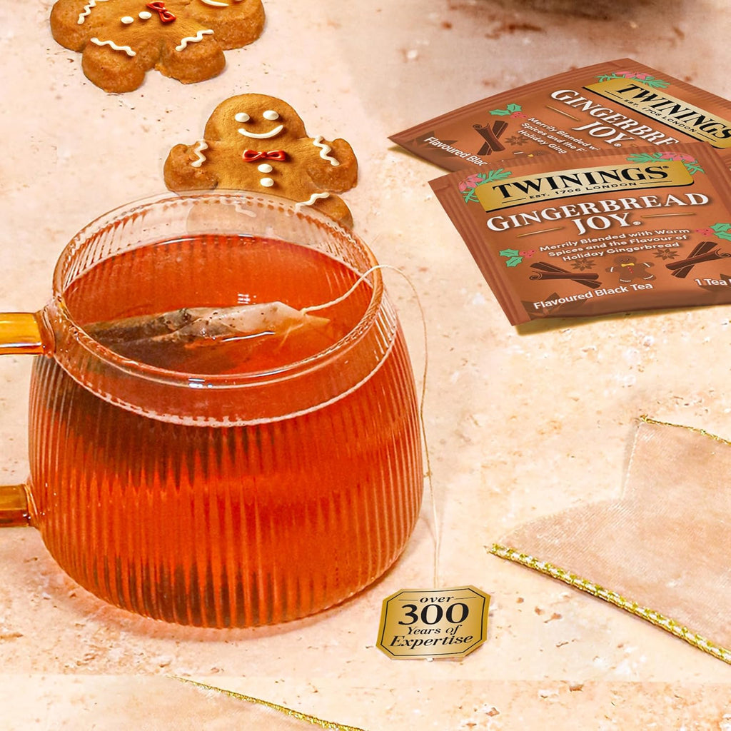 Twinings Gingerbread Joy Black Tea - Caffeinated Ginger & Cinnamon Flavor, 20 Individually Wrapped Bags