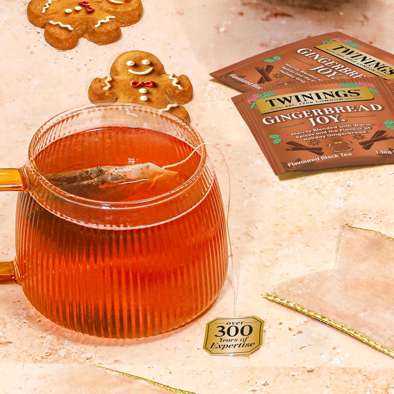 Twinings Gingerbread Joy Black Tea - Caffeinated Ginger & Cinnamon Flavor, 20 Individually Wrapped Bags