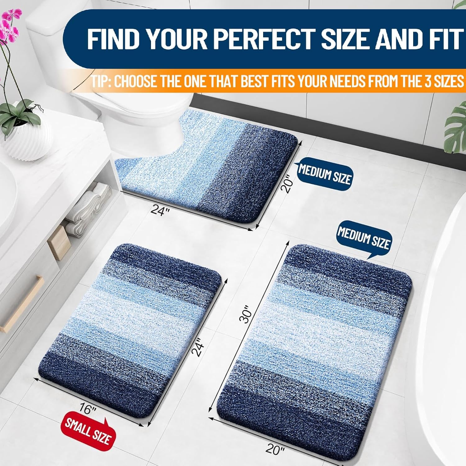 OLANLY Bathroom Rugs - Extra Soft Microfiber Mat, Quick Dry & Machine Washable | 30x20 Navy