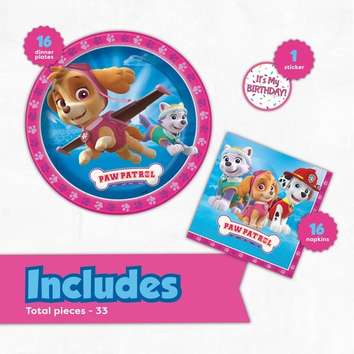 Skye Paw Patrol Birthday Decorations | Skye Paw Patrol Plates and Napkins for Party | Serves 16 Guests | Officially Licensed