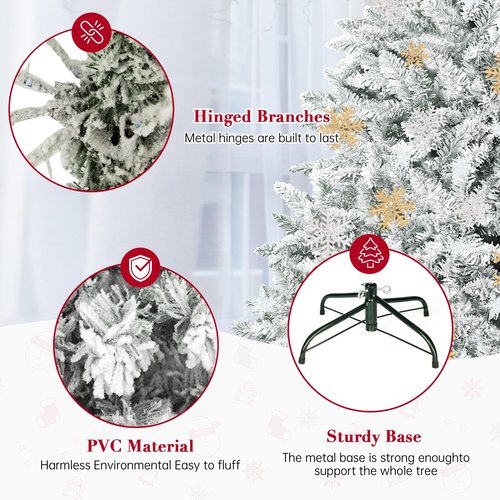 SUNCROWN 6ft Artificial Flocked Christmas Tree Premium Frosted Snow Christmas Tree Hinged Xmas Tree Holiday Decor for Indoor Outdoor, Foldable Metal Stand, 1000 Branch Tips, White