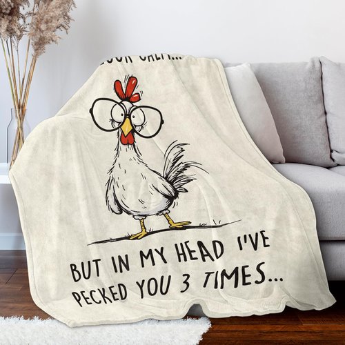 GoMelley Funny Chicken Blanket, Mothers Day Birthday Gifts for Women Men, Unusual Gifts for Friends Sister Coworker Mom, White Elephant Gift, Super Soft Flannel Throw Blanket, 60" L x 50" W
