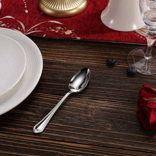 KEAWELL Pearl Edge 4-Piece Premium Spoon Set, 18/10 Stainless Steel, Fine Silverware Spoons with Refined Bead Design, Brightly Polished, Dishwasher Safe (Silver, 6.4" Teaspoons)