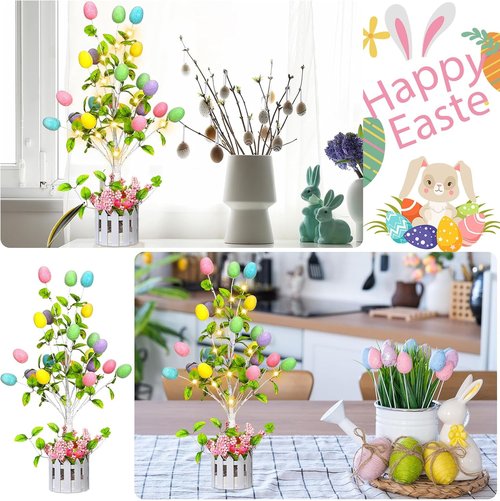 Glooglitter 24-Inch Tall Lighted Easter Egg Tree - LED Indoor Decoration for Spring Parties & Weddings