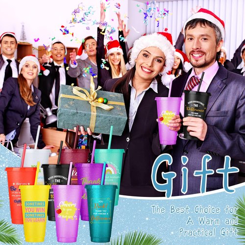 Feifeiya 72 Pcs/ 24 Set Thank You Gifts Bulk 24 oz Employee Staff Dispatcher Appreciation Tumbler with Lids and Straws Motivational Pens Inspirational Notepads Plastic Cup Gift (awesome, Colorful 2)