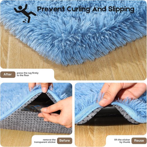 Fluffy 2x3 Blue Area Rug by [Brand Name] - Soft Shag Carpet for Kids' Rooms | Non-Slip Design