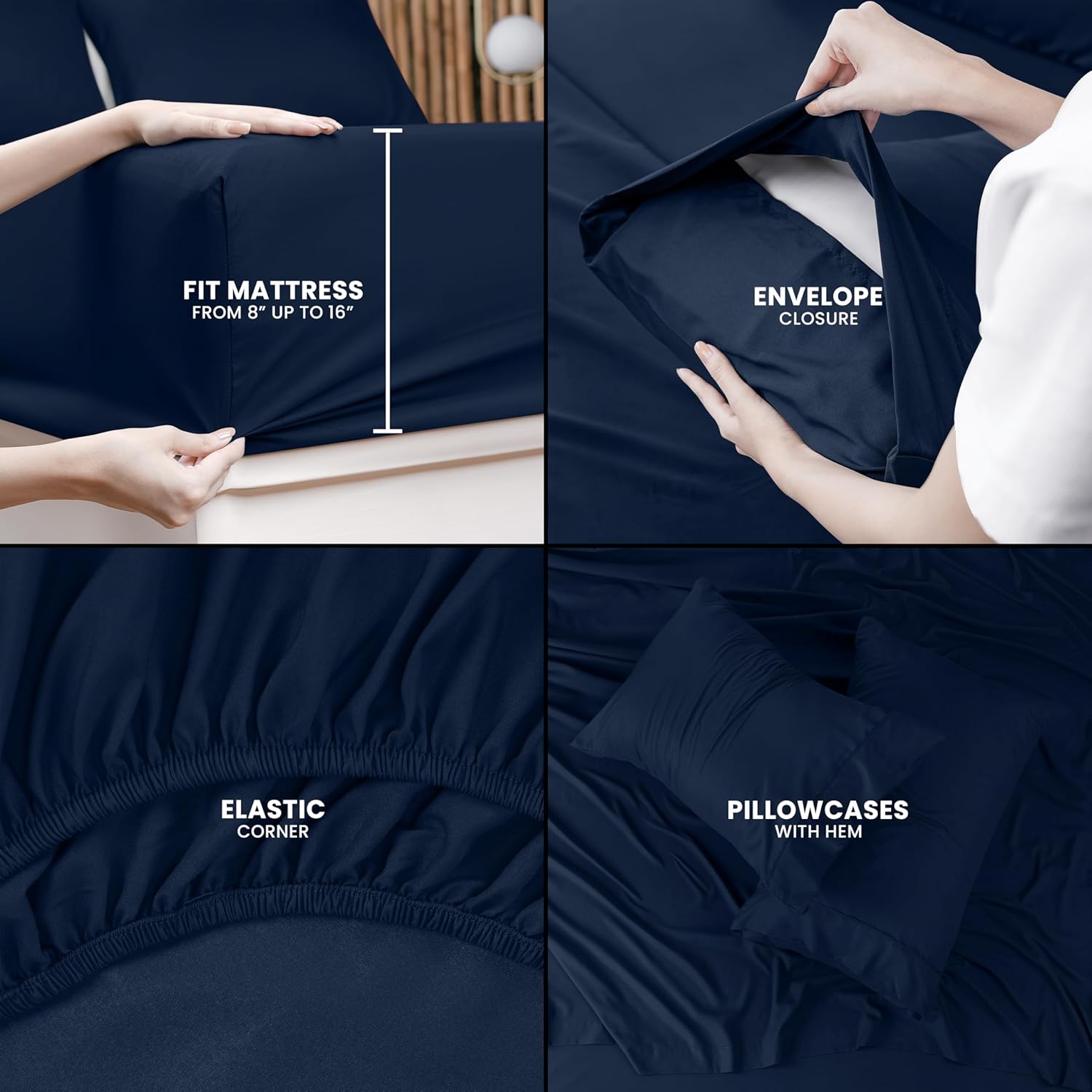 Utopia Bedding Full Sheet Set - Soft & Breathable 4-Piece Microfiber Bed Sheets for Full Size Bed | Navy Blue