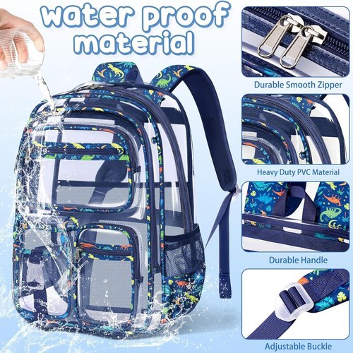 Fimibuke Clear Backpack - Heavy Duty PVC Transparent Design with Lunch Box & Pencil Case | School Approved for Boys
