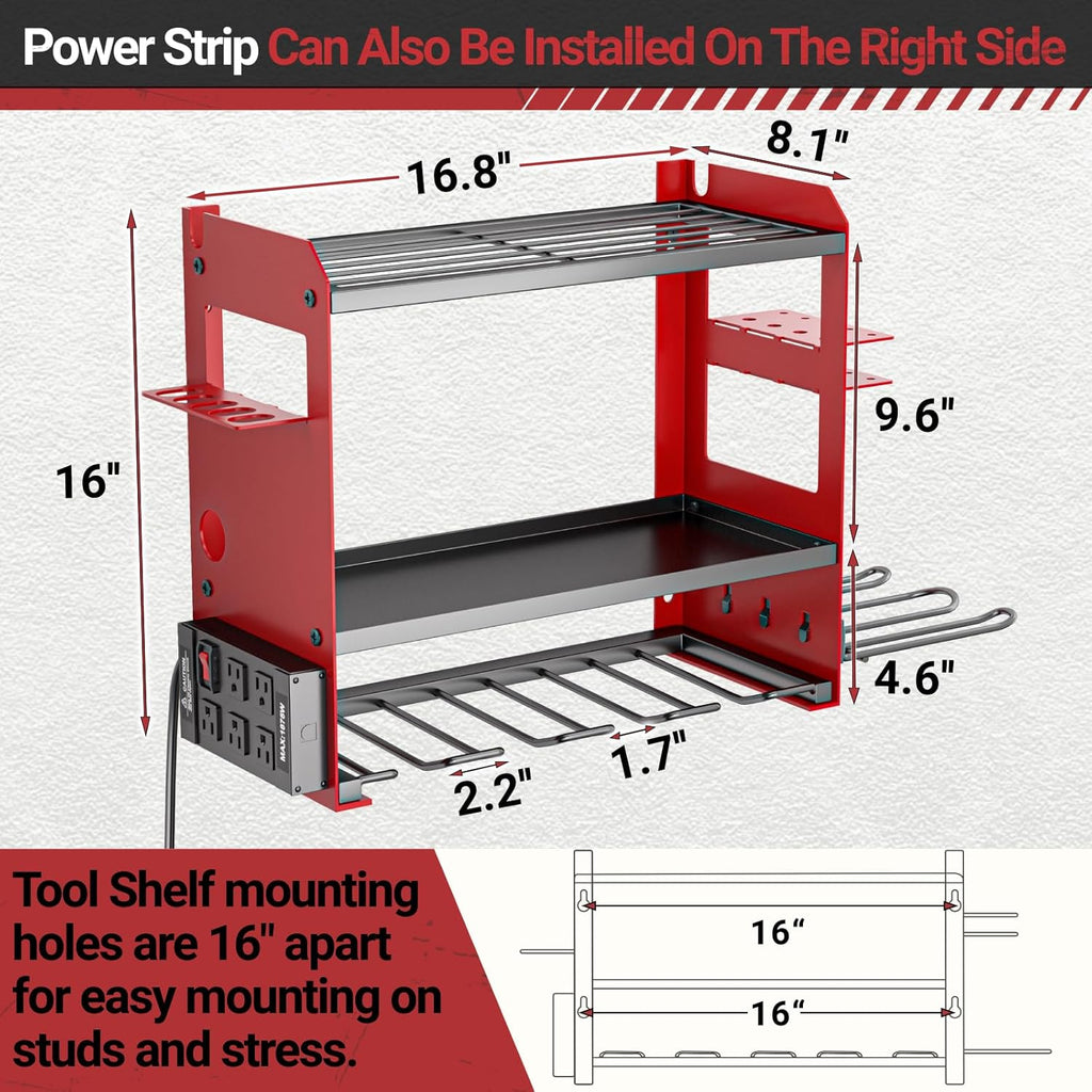 YYR Power Tool Organizer - Wall Mount Charging Station & Heavy-Duty Drill Holder - Red