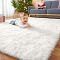 OLANLY Large Area Rug - Soft Fluffy Shaggy Carpet for Living Room & Bedroom | Machine Washable, White