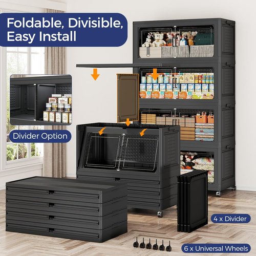150GAL Extra Large Storage Bins by [Brand Name] - Stackable, Collapsible with Wheels | 3-Pack Black