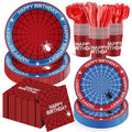 168Pcs Spider Birthday Decorations, Includes Plates Napkins Cups Knives Forks Spoons, Serve 24