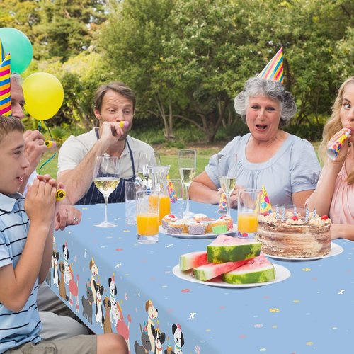 4 PCS Pet Dog Birthday Party Decorations Retro Puppy Birthday Plastic Tablecloth Rectangular Retro Dog Themed Table Cover Party Supplies for Kids Vintage Puppy Baby Shower Table Decor 108 x 54 In