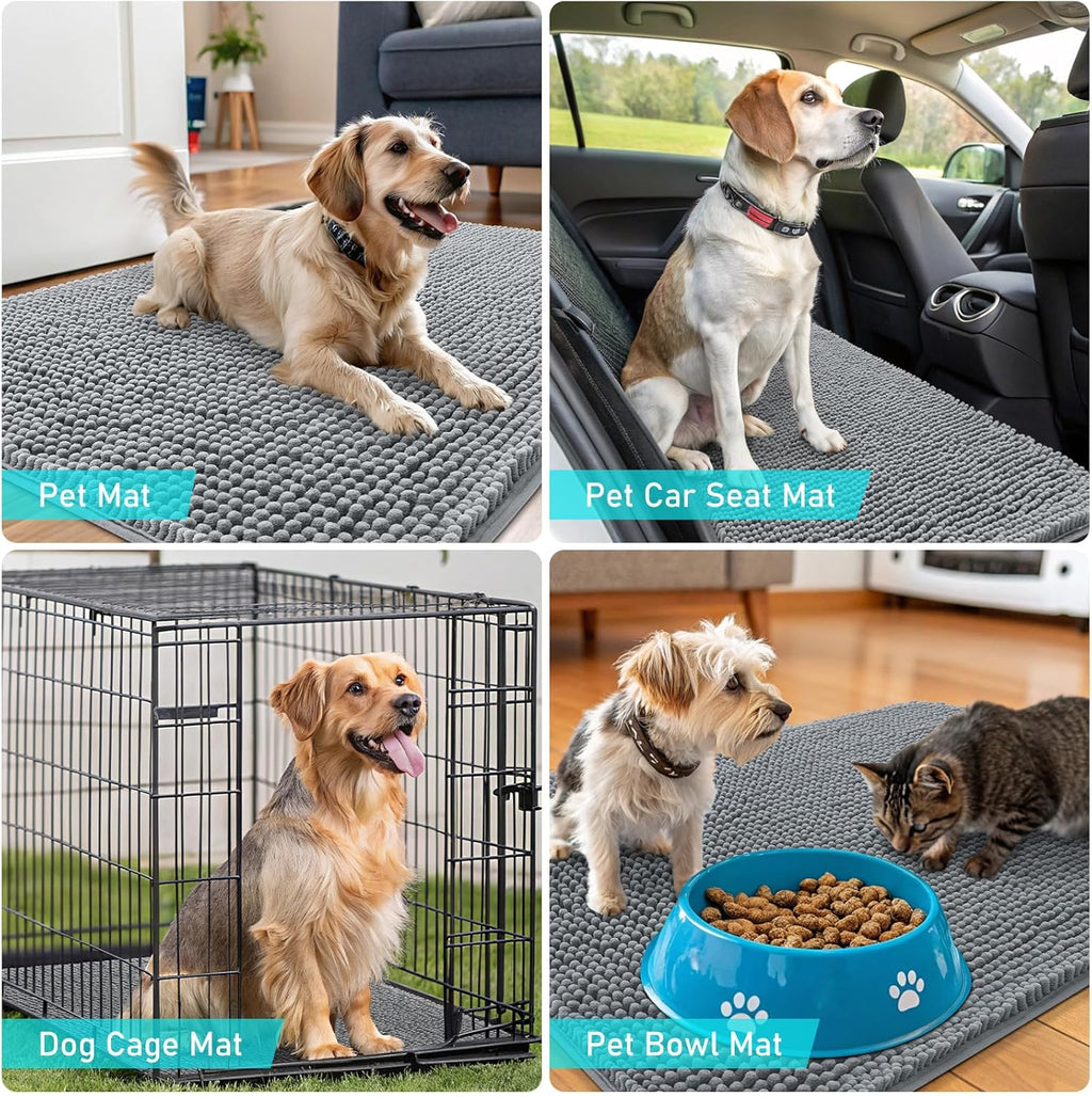 OLANLY Dog Door Mat - Absorbent Non-Slip Chenille for Muddy Paws | 47x32 Grey Indoor Entryway Carpet
